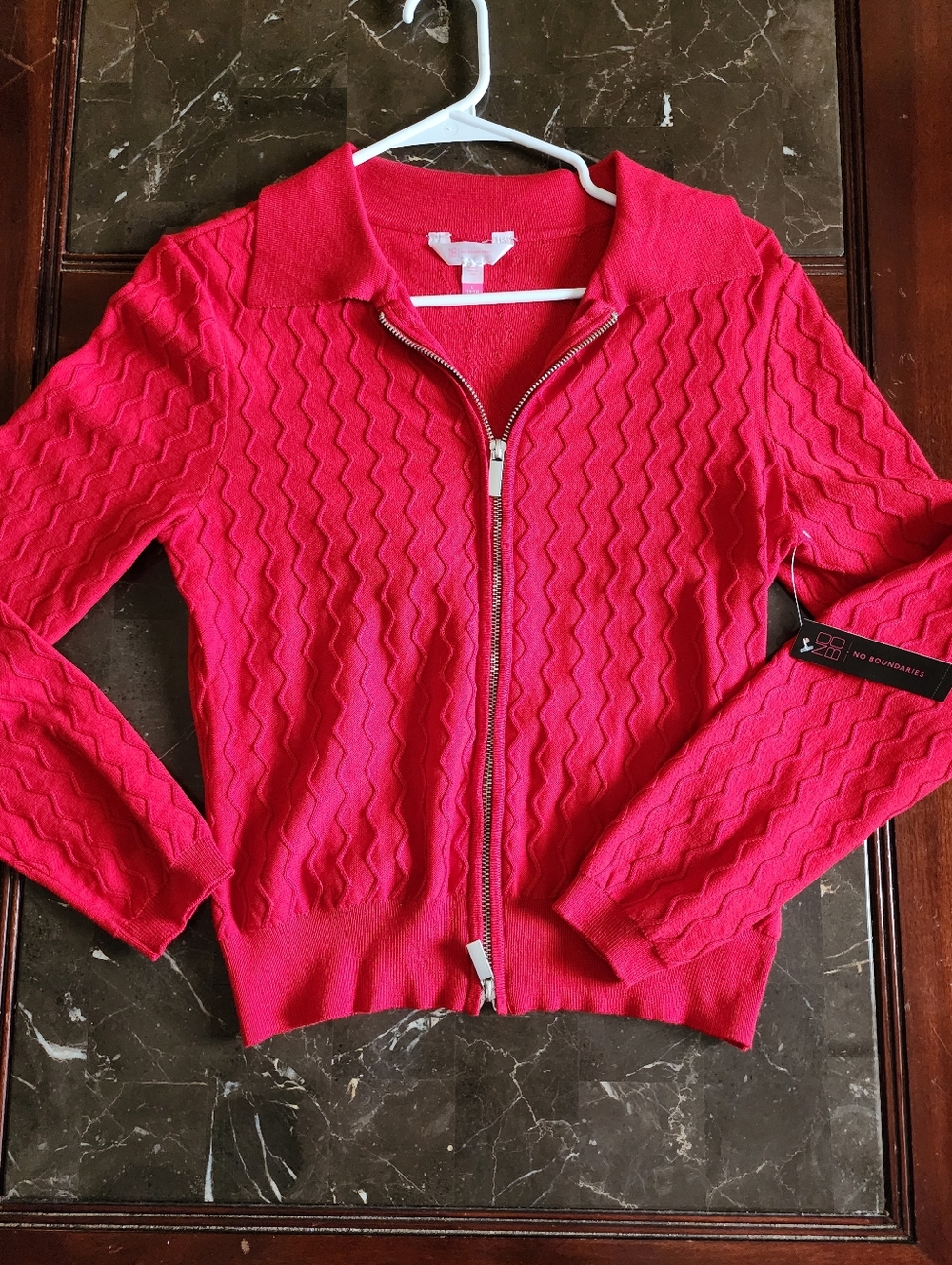 Large Womens No Boundaries Zigzag Double Zipper Cardigan